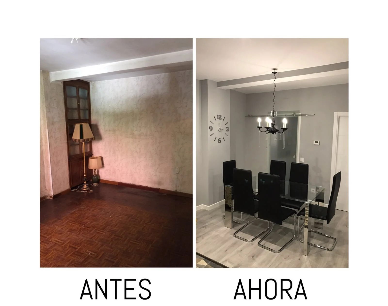 Reforma antes y después de reforma de salón. Inspiración al Cuadrado