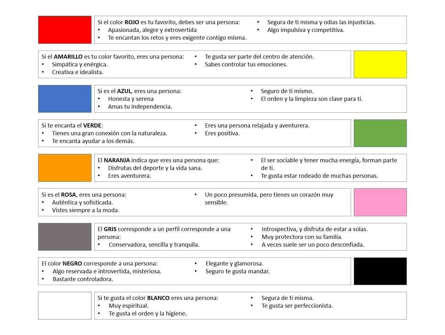 Colores y personalidad. Inspiracion al Cuadrado